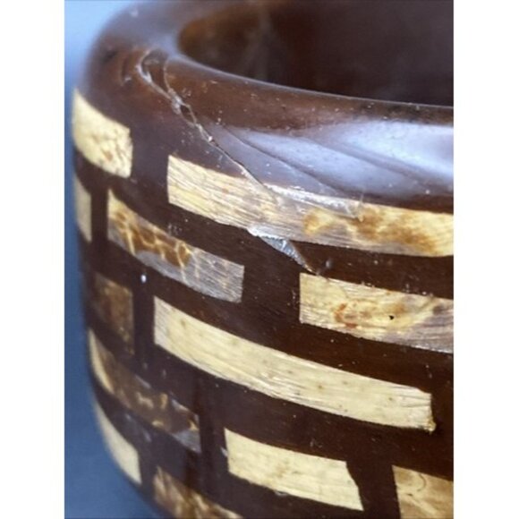 Signed Kenneth Lane Bangle Bracelet 1.5" Wide Inlaid Burled Chunky Wood 8" LOOK - Picture 10 of 15